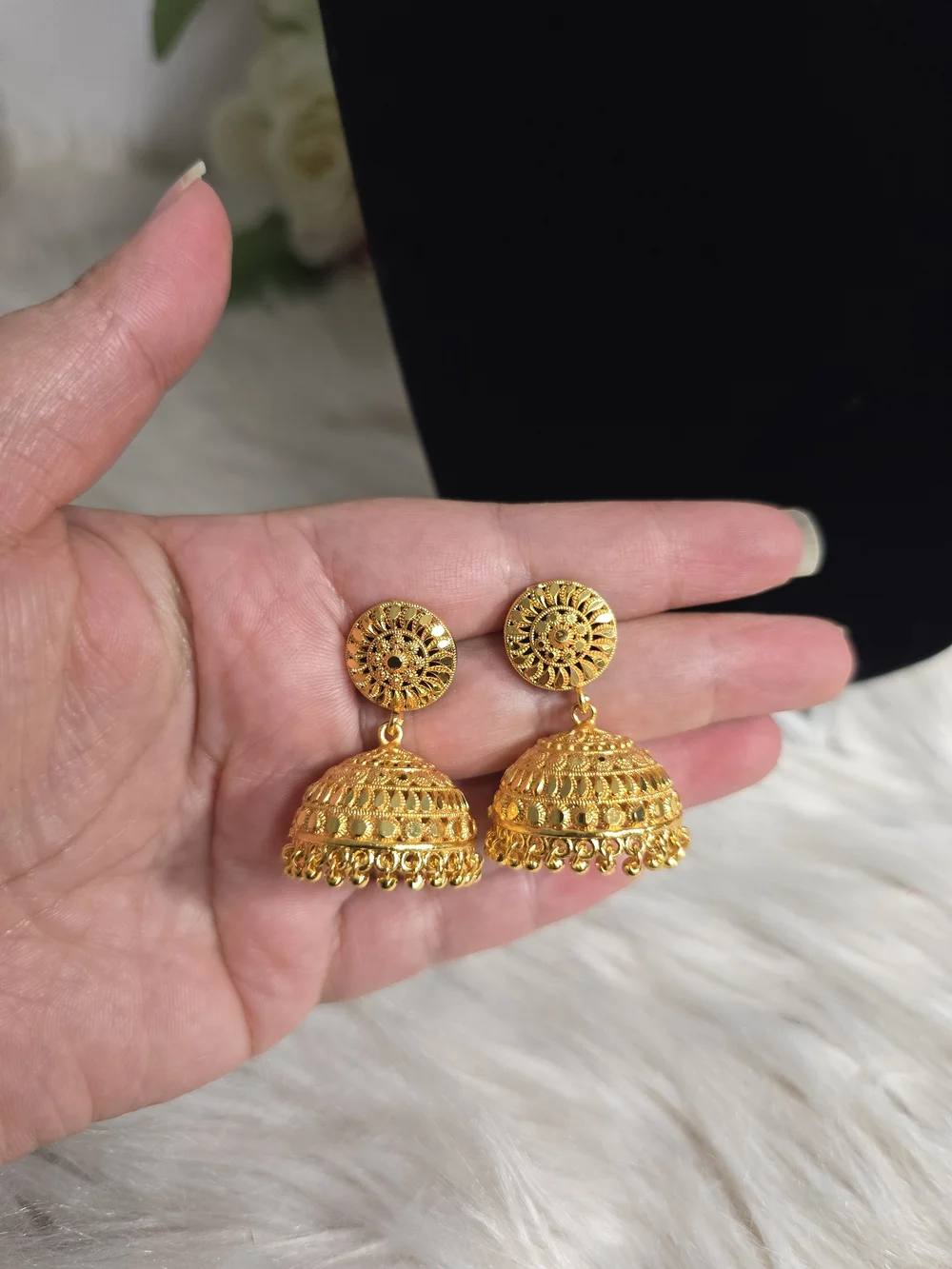 Gold-Tone Traditional Coin Necklace with Jhumka Earrings